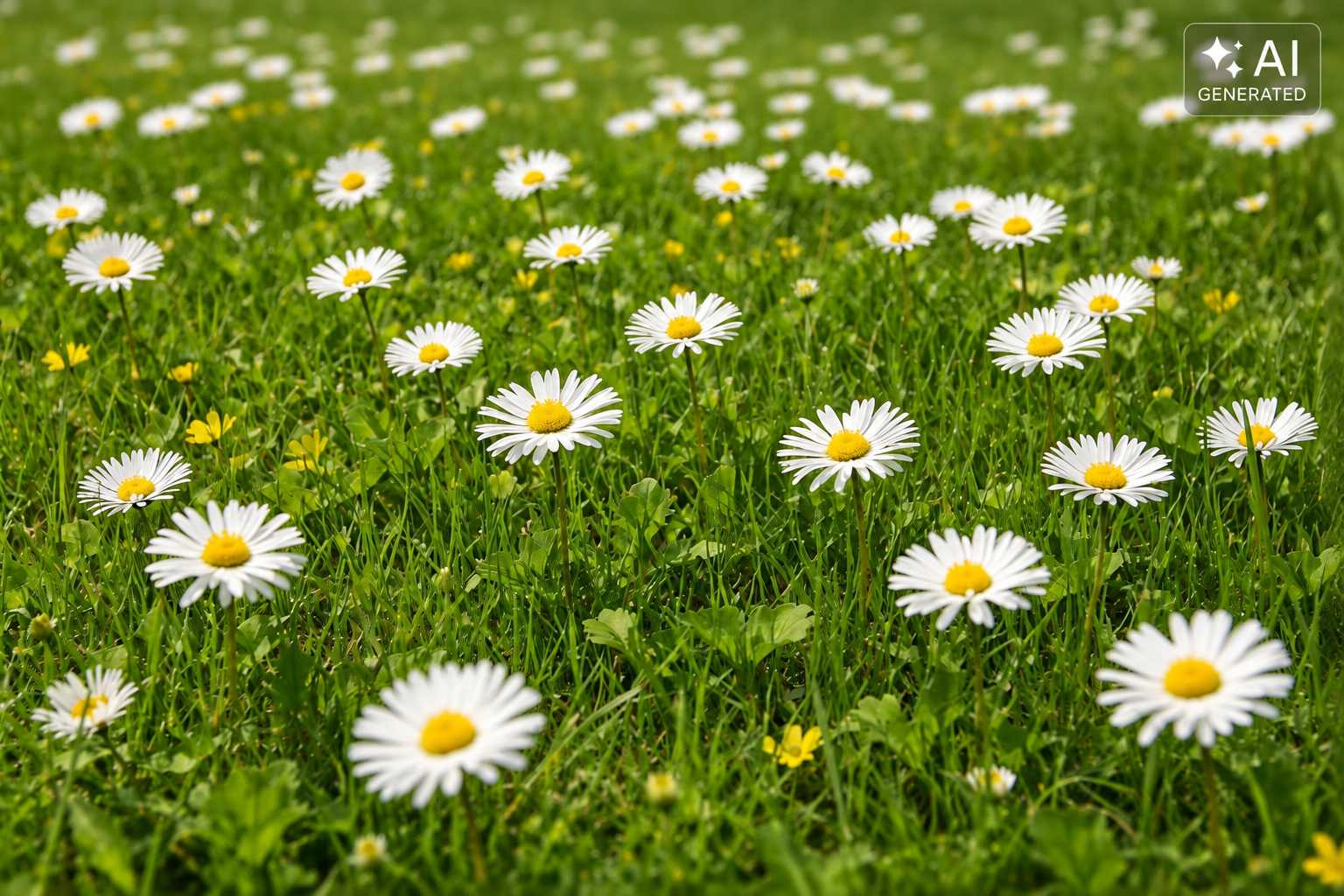 Grüne Wiese mit zahlreichen blühenden Gänseblümchen