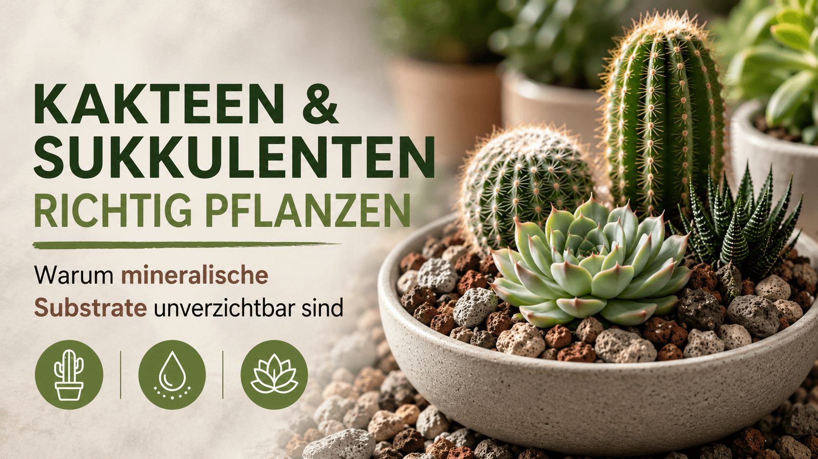 Kakteen und Sukkulenten in mineralischem Substrat aus Lava, Bims und Zeolith für gesundes Wurzelwachstum